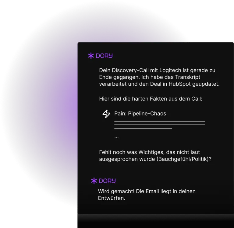 Dory liefert nach dem Call automatisch das Follow-up
