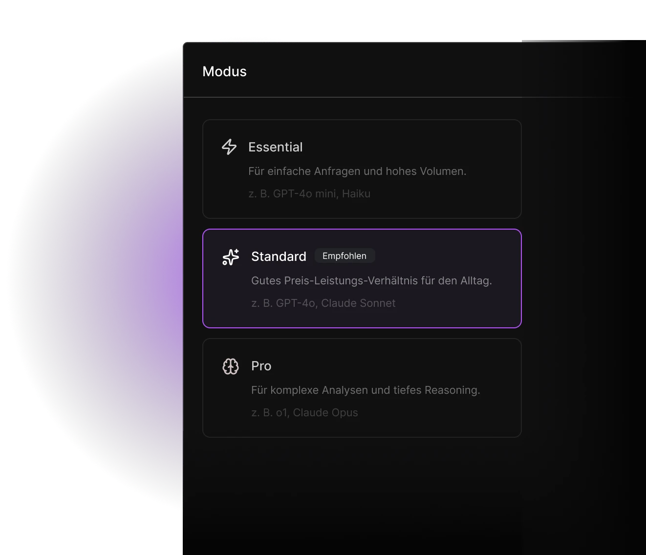 KI-Modellauswahl in Dory